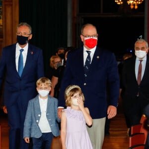 Le prince Albert II de Monaco, ses enfants Gabriella et Jacques, lors du lancement du programme "Océano pour Tous" au Musée Océanographique de Monaco, le 1er juin 2021. © Claudia Albuquerque / Bestimage