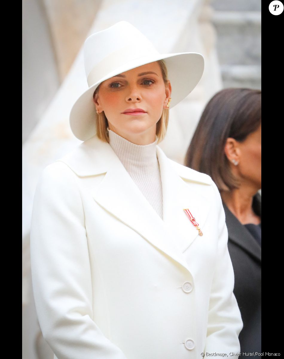 La princesse Charlene de Monaco - La famille princière de Monaco dans la cour du palais lors de la fête Nationale monégasque à Monaco. © Olivier Huitel/Pool Monaco/Bestimage