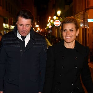 Exclusif - Christian Estrosi, le maire de Nice, et sa femme, Laura Tenoudji Estrosi - Le "Roi de la Mode" de la 136e édition du Carnaval de Nice a été brûlé en public le 1er mars 2020, © Bruno Bebert/Bestimage