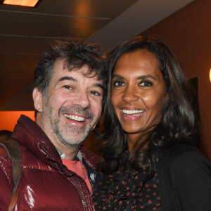 Exclusif - Stéphane Plaza, Karine Le Marchand - People en backstage du spectacle "Jeanfi Janssens atterrit à l'Olympia" à Paris le 9 janvier 2020. © Coadic Guirec/Bestimage