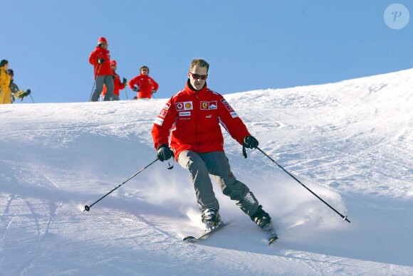 Michael Schumacher fait du ski à Madonna di Campiglio, le 11 janvier 2005