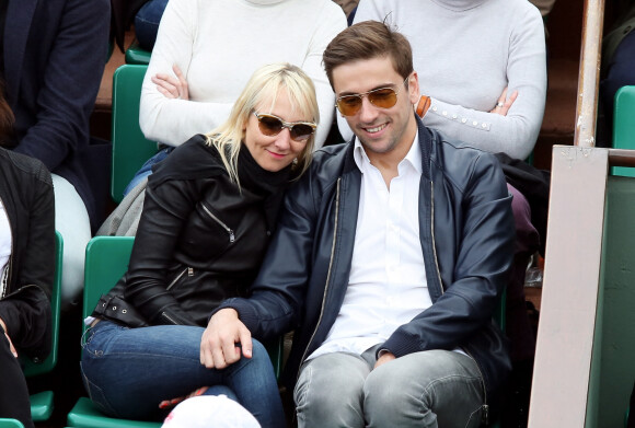 Audrey Lamy et son compagnon Thomas Sabatier - People aux Internationaux de France de tennis a Roland Garros a Paris le 2 juin 2013.