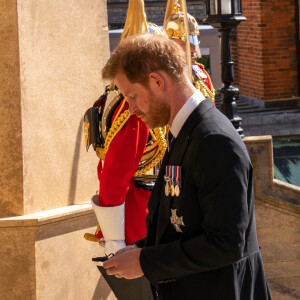 Le prince Harry, duc de Sussex, - Arrivées aux funérailles du prince Philip, duc d'Edimbourg à la chapelle Saint-Georges du château de Windsor, le 17 avril 2021.