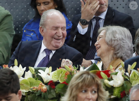 Le roi Juan Carlos Ier et la reine Sofia dans les tribunes des Master Series Madrid 2019 au stade Caja Magica à Madrid, le 11 mai 2019.