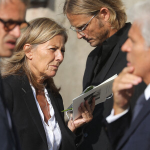 Arnaud Lemaire et Claire Chazal - Sorties des obsèques de Florence Rogers-Pinault en l'Église Saint-Sulpice à Paris