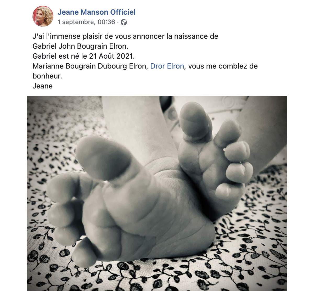 Photo : Jeane Manson annonce la naissance de son petit-fils Gabriel