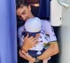 Julian Alaphilippe photographié par sa compagne Marion Rousse avec leur fils Nino (3 mois) avant de prendre le départ de la Primus Classic qui se court en Belgique. Le 18 septembre 2021.