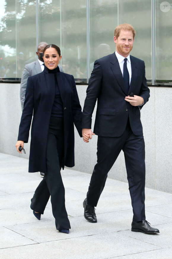 Le prince Harry et Meghan Markle à leur sortie du One World Trade Center à New York, le 23 septembre 2021.
