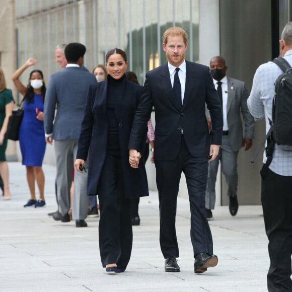 Le prince Harry et Meghan Markle à leur sortie du One World Trade Center à New York, le 23 septembre 2021.