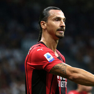 Illustrations de Zlatan Ibrahimovic lors du match "AC Milan - Lazio Rome" à Milan, le 12 septembre 2021.