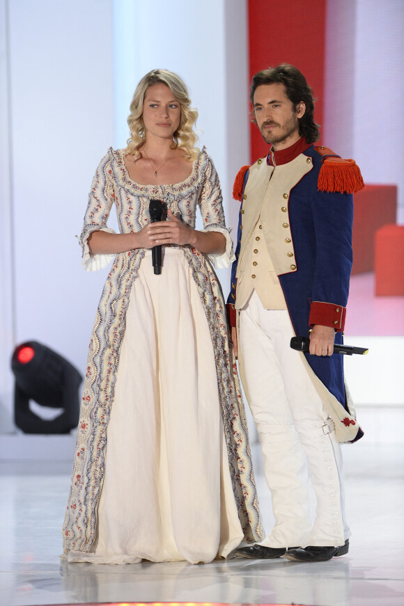 Aurore Delplace et Mickaël Miro - Comédie musicale "Marie Antoinette" - Enregistrement de l'émission "Vivement Dimanche" à Paris le 15 avril 2015.