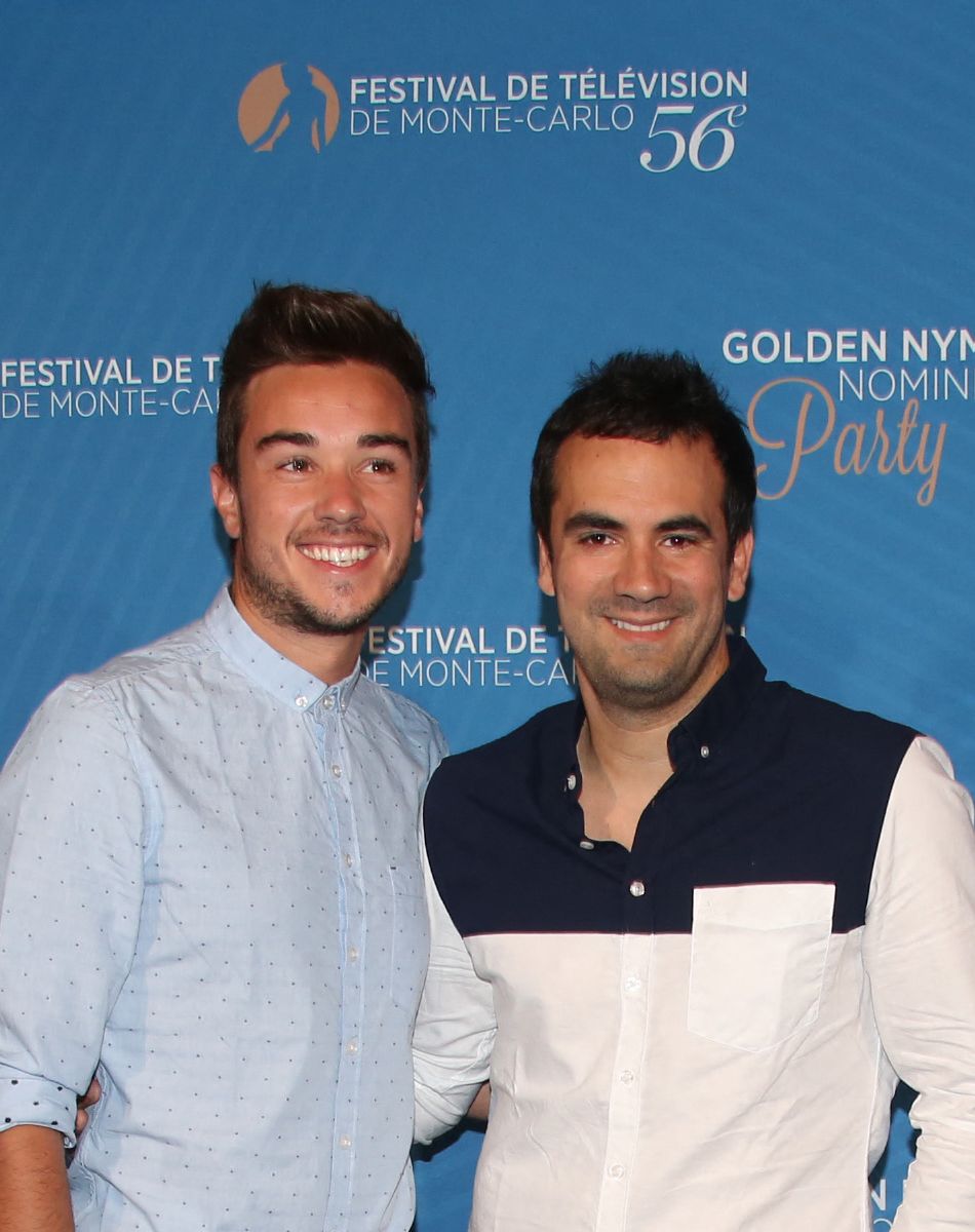 Alex Goude et son mari Romain lors de la soirée des nominations aux Nymphes au Monte-Carlo Bay Hotel & Resort lors du 56ème Festival de télévision de Monte-Carlo, le 15 Juin 2016. © Denis Guignebourg/BestImage