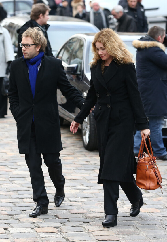 Florian Zeller et sa femme Marine Delterme - Cérémonie religieuse en la mémoire de Jacques Chancel, en l'église Saint-Germain-des-Prés, à Paris, le 6 janvier 2015.