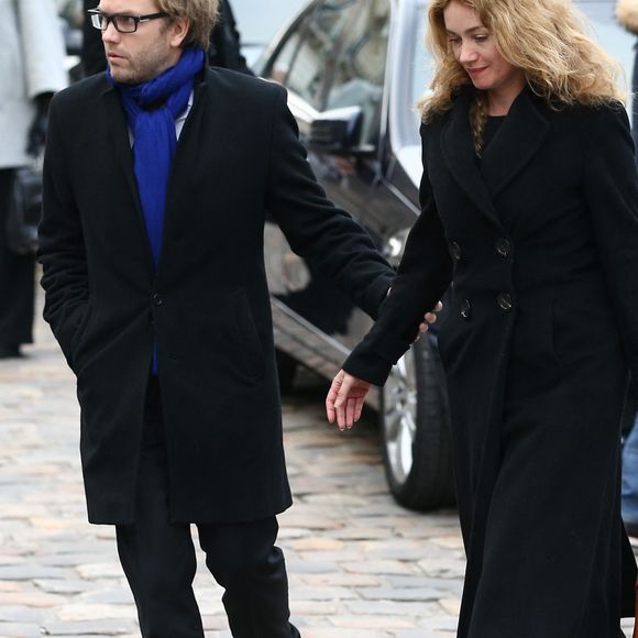 Florian Zeller et sa femme Marine Delterme - Cérémonie religieuse en la mémoire de Jacques Chancel, en l'église Saint-Germain-des-Prés, à Paris, le 6 janvier 2015.