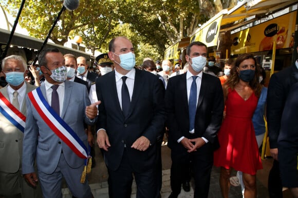 Visite du premier ministre Jean Castex, du ministre de la santé Olivier Véran et de la députée Coralie Dubost à la Grande-Motte le 11 Août 2020