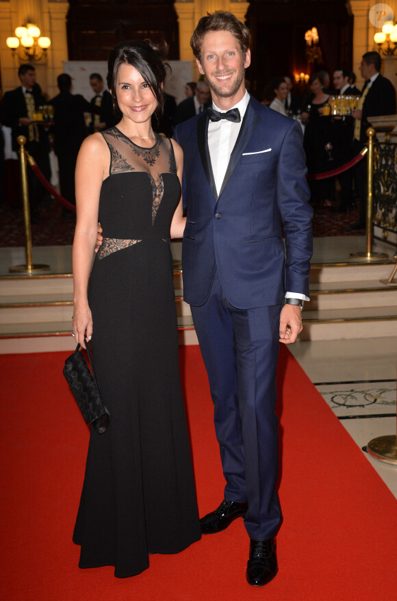 Marion Jollès et Romain Grosjean au gala de charité organisé par Romain Grosjean au profit de l'association "Enfance et Cancer" à l'hôtel InterContinental à Paris, le 9 septembre 2015.