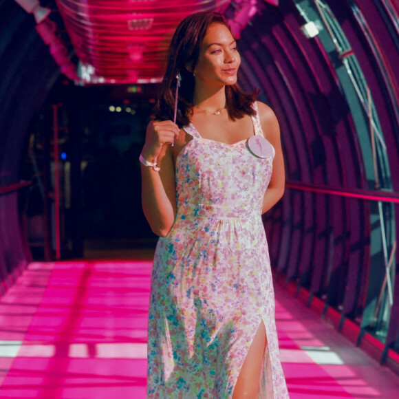 Vaimalama Chaves (Miss France 2019 et marraine de l'opération) - Lancement de l'opération "Fil Rose" qui a pour objectif de parcourir virtuellement 10.000 km pour permettre à l'association "Les bonnes Fées" de collecter 10.000€, versés par Beaugrenelle, au Centre commercial Beaugrenelle à Paris. Le 16 octobre 2021 © Christophe Clovis / Bestimage