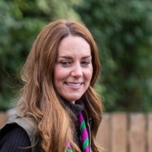 Catherine "Kate" Middleton, duchesse de Cambridge lors d'une visite aux scouts pour leur campagne, à Alexandra Park (Glasgow, Ecosse). Elle se trouve au côté de son époux le prince William. 1er novembre 2021