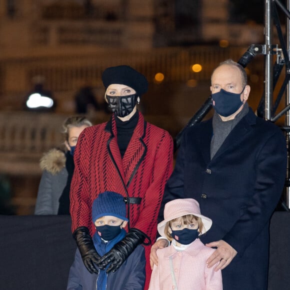 Le prince Albert II de Monaco, sa femme la princesse Charlene et leurs enfants le prince héréditaire Jacques et la princesse Gabriella durant la célébration de la Sainte Dévote, Sainte patronne de Monaco, à Monaco le 26 janvier 2021. © Olivier Huitel / Pool Monaco /Bestimage