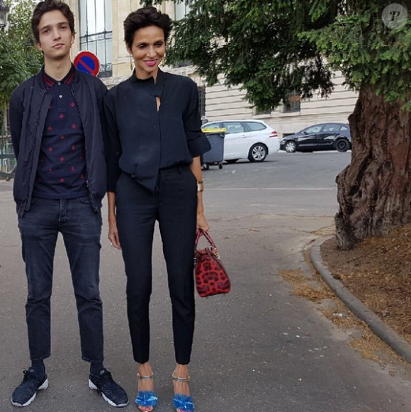 Farida Khelfa et son fils Ismael Seydoux à Paris. Le 20 juillet 2017.