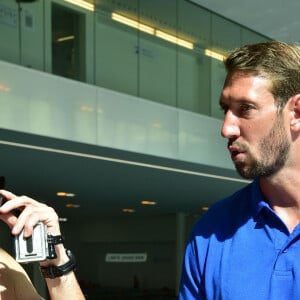 Exclusif - Le nageur Alain Bernard nouveau partenaire de l'équipementier Aqua Sphère a donné un cours de natation et présenté la nouvelle collection Aqua Sphere - Piscine Beaujon, à Paris le 15 septembre 2015