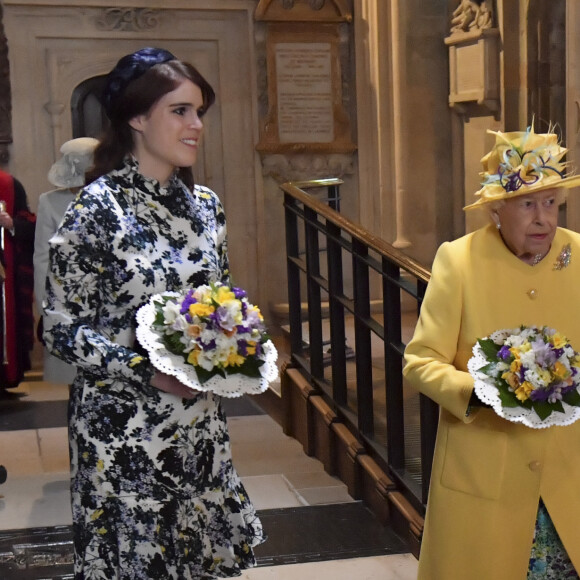 La reine Elisabeth II d'Angleterre et la princesse Eugenie d'York lors du service religieux "Royal Maundy" en la chapelle St George au château de Windsor. Le 18 avril 2019