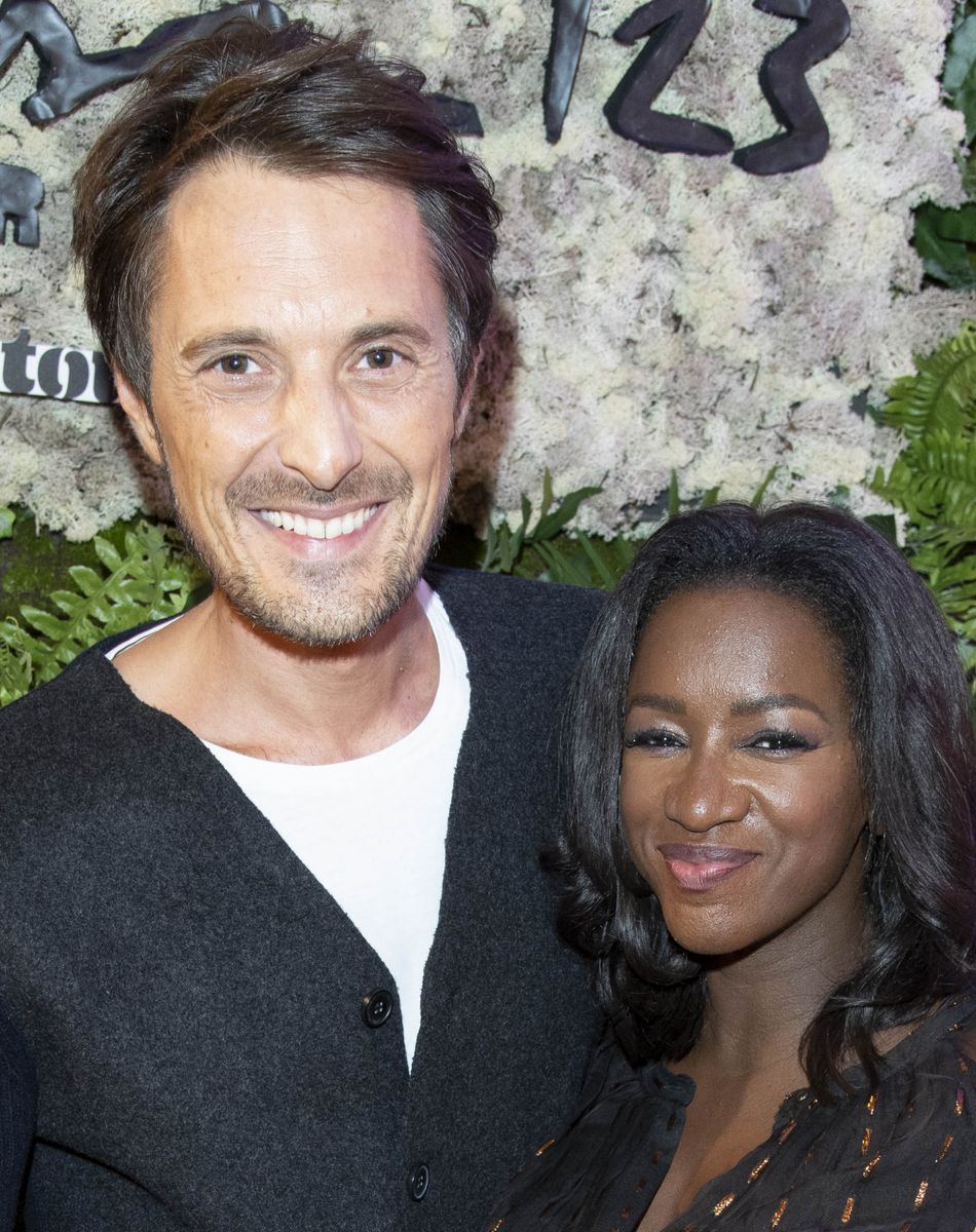 Vincent Cerutti et sa compagne Hapsatou Sy (enceinte de son deuxième enfant) - Inauguration du Concept Store Maison 123 Paris et HapsatouSy rue de la Chaussée d'Antin dans le 9ème arrondissement de Paris, France, le 19 septembre 2019. © Pierre Perusseau/Bestimage