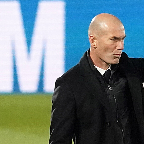 Zinedine Zidane - Le Real Madrid a battu l'Atalanta (3 - 1) en match de Ligue des Champions et Karim Benzema marque son 70ème but de la compétition, le 16 mars 2021. © Alterphotos / Panoramic / Bestimage