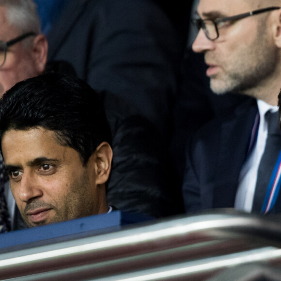 Nasser al-Khelaïfi, Leonardo - Match de championnat de Ligue 1 Conforama opposant le Psg à Reims à Paris le 25 septembre 2019. Le Psg s'est incliné sur le score de 2-0. © Cyril Moreau/Bestimage