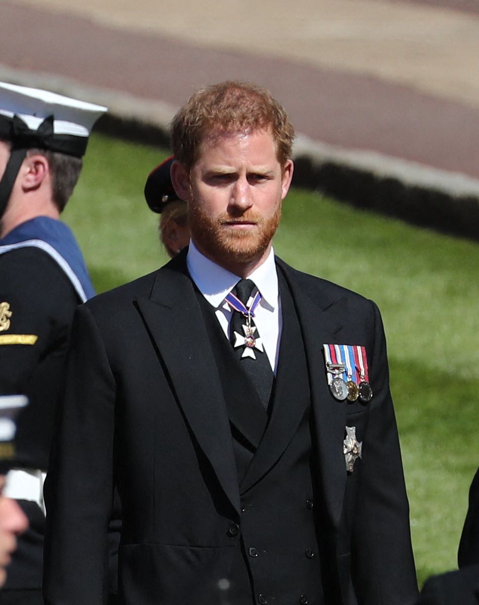 Le prince Harry, duc de Sussex, - Arrivées aux funérailles du prince Philip, duc d'Edimbourg à la chapelle Saint-Georges du château de Windsor, le 17 avril 2021.