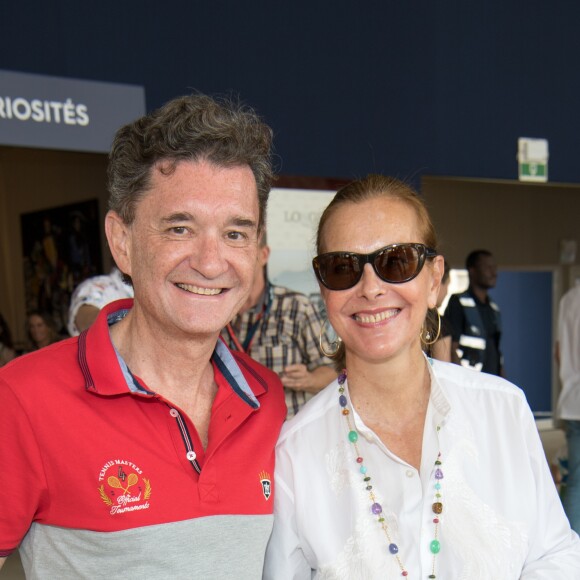 Exclusif - Philippe Seyres de Rothschild, sa compagne Carole Bouquet dans l'espace VIP du Longines Paris Eiffel Jumping au Champ de Mars à Paris le 7 juillet 2019.