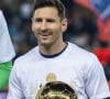 Lionel Leo Messi présente son 7ème ballon d'Or - Match de Ligue 1 Uber Eats "PSG contre Nice (0-0)" au Parc des Princes à Paris le 1er décembre 2021. © Cyril Moreau/Bestimage