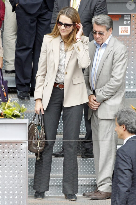 Manolo Santana - L'infante Elena d'Espagne assiste au tournoi "Open Tennis" a Madrid, le 7 mai 2013.
