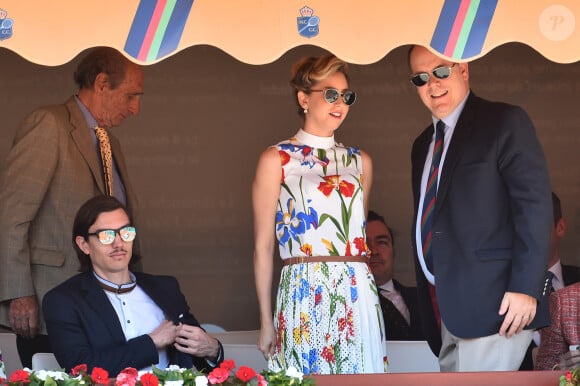 Jazmin Grace Grimaldi (la fille du prince Albert II de Monaco), son compagnon Ian Mellencamp, le prince Albert II de Monaco en tribune lors du Rolex Monte-Carlo Masters 2018 à Roquebrune Cap Martin le 19 avril 2018. © Bruno Bebert / Bestimage