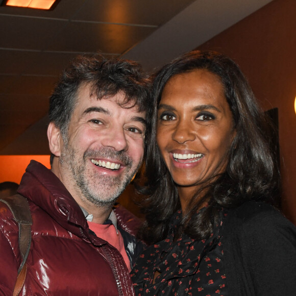 Exclusif - Stéphane Plaza, Karine Le Marchand - People en backstage du spectacle "Jeanfi Janssens atterrit à l'Olympia" à Paris le 9 janvier 2020. © Coadic Guirec/Bestimage 