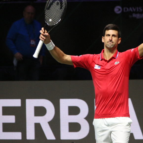 Novak Djokovic a battu Alexander Bublik (6-3, 6-4) et permet à la Serbie d'égaliser face au Kazakhstan en quarts de finale de la Coupe Davis, le 1er décembre 2021 à Madrid. © Laurent Lairys / Panoramic / Bestimage