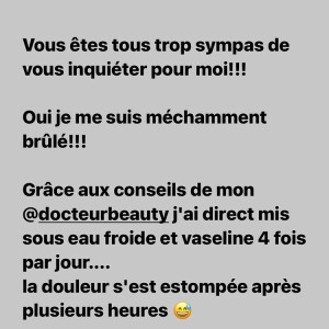 Laurie Cholewa s'est brûlée, elle partage une photo et donne des conseils