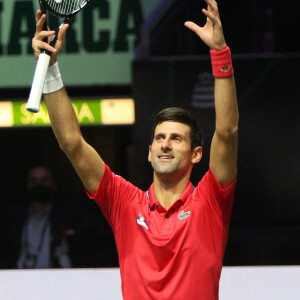 Novak Djokovic a battu Alexander Bublik (6-3, 6-4) et permet à la Serbie d'égaliser face au Kazakhstan en quarts de finale de la Coupe Davis, le 1er décembre 2021 à Madrid. © Laurent Lairys / Panoramic / Bestimage