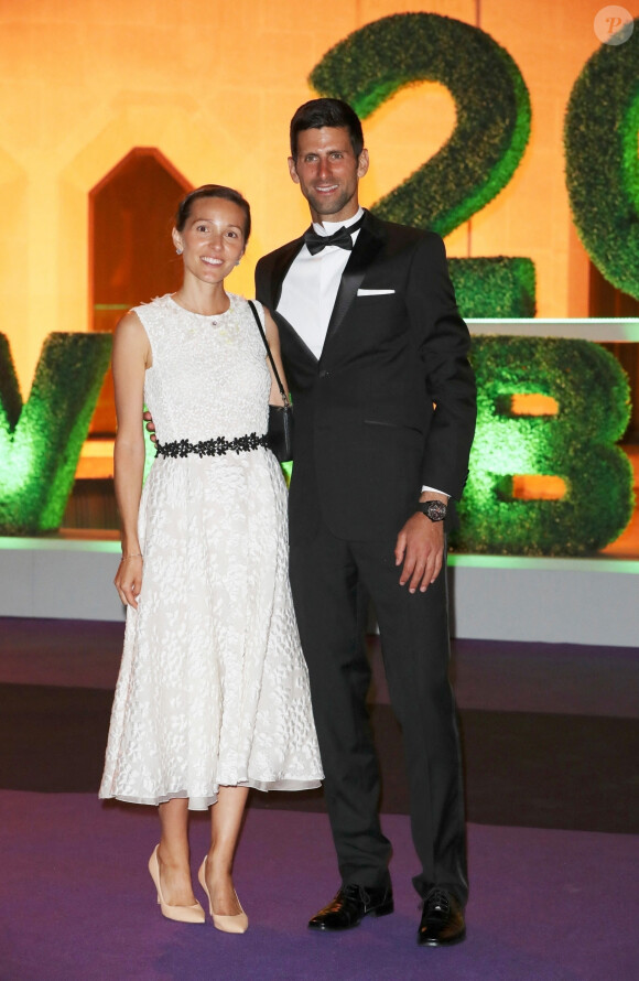 Novak Djokovic et sa femme Jelena Djokovic lors du dîner des champions de Wimbledon à Guildhall à Londres, le 15 juillet 2018. Novak a remporté la finale contre le sud-africain K. Anderson (6-2; 6-2; 7-3)