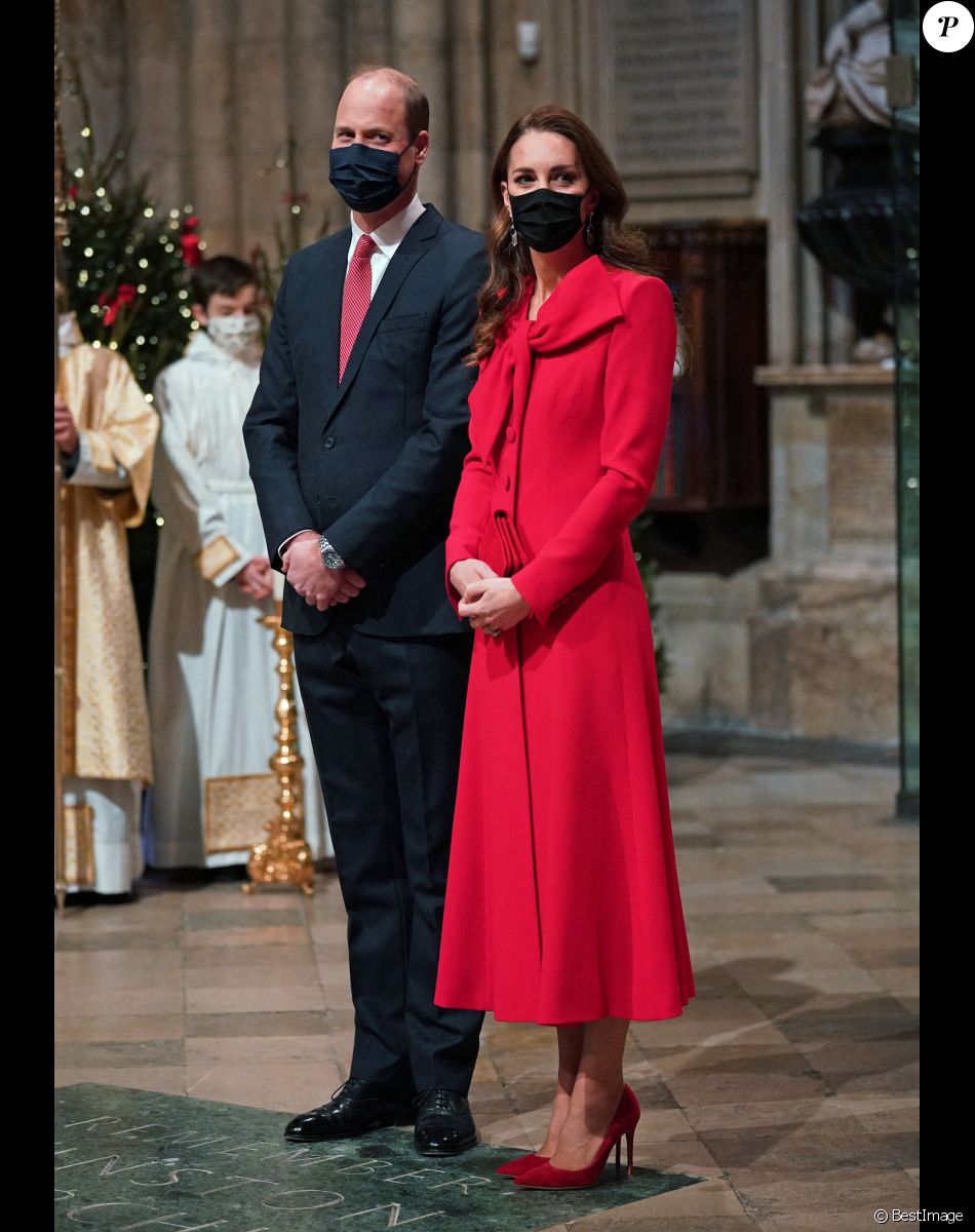 Le prince William, duc de Cambridge, et Catherine (Kate) Middleton, duchesse de Cambridge, participent au concert de Noël "Royal Carols - Together At Christmas", organisé par la duchesse à l'abbaye de Westminster à Londres, le 8 décembre 2021.