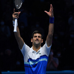 Novak Djokovic, vainqueur du match de tennis contre A.Rublev, lors du Masters à Turin. Le serbe se qualifie pour les demi-finales. Le 17 novembre 2021 © Antoine Couvercelle / Panoramic / Bestimage