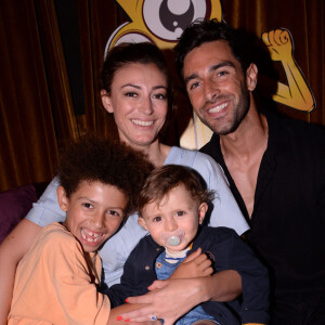 Rachel Legrain-Trapani (Miss France 2007), son compagnon Valentin Leonard et leurs fils Gianni et Andréa lors de la soirée de lancement de l'application Nanaba à l'hôtel Barrière Le Fouquet's de Paris, France, le 18 juin 2021. © Rachid Bellak/Bestimage