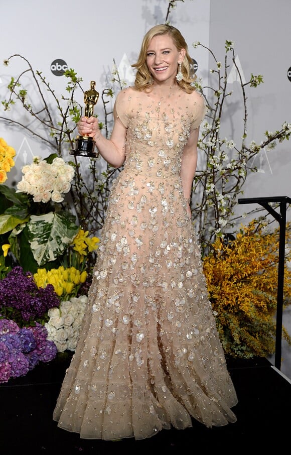 Cate Blanchett (Oscar de la meilleure actrice pour le rôle de Jasmine dans le film "Blue Jasmine") (bijoux Chopard) - Pressroom - 86ème cérémonie des Oscars à Hollywood, le 2 mars 2014. 