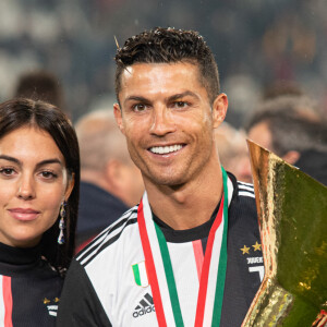 Cristiano Ronaldo, sa compagne Georgina Rodriguez fêtent en famille le titre de champion d'Italie avec son équipe la Juventus de Turin à Turin le 19 Mai 2019.