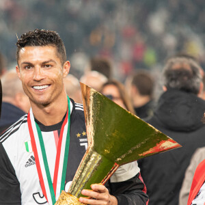 Cristiano Ronaldo, sa compagne Georgina Rodriguez fêtent en famille le titre de champion d'Italie avec son équipe la Juventus de Turin à Turin le 19 Mai 2019.