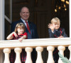 Le prince Albert II de Monaco, ses enfants le prince Jacques et la princesse Gabriella, durant la célébration de la Sainte Dévote, Sainte patronne de Monaco, le 27 janvier 2022.