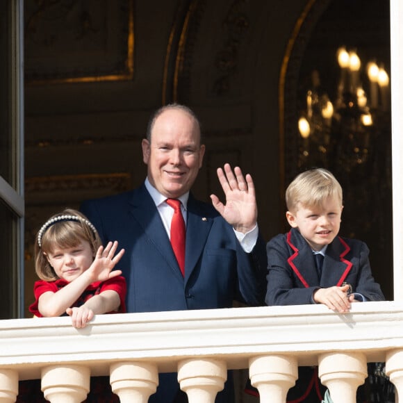 Le prince Albert II de Monaco, ses enfants le prince Jacques et la princesse Gabriella, durant la célébration de la Sainte Dévote, Sainte patronne de Monaco, le 27 janvier 2022.