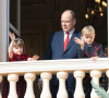 Le prince Albert II de Monaco, ses enfants le prince Jacques et la princesse Gabriella, durant la célébration de la Sainte Dévote, Sainte patronne de Monaco, le 27 janvier 2022.