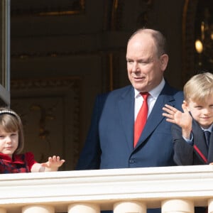 Le prince Albert II de Monaco, ses enfants le prince Jacques et la princesse Gabriella, durant la célébration de la Sainte Dévote, Sainte patronne de Monaco, le 27 janvier 2022.