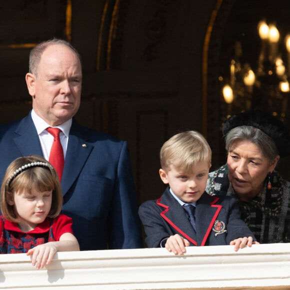 Le prince Albert II de Monaco, ses enfants le prince Jacques et la princesse Gabriella, et la princesse Caroline de Hanovre durant la célébration de la Sainte Dévote, Sainte patronne de Monaco, le 27 janvier 2022.